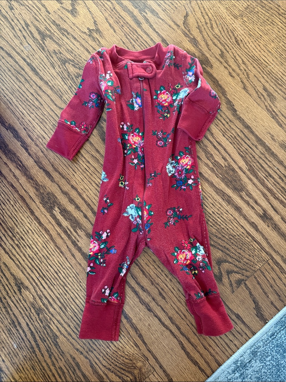 Hanna Andersson Floral Zip-Front One-Piece in Burgundy Red